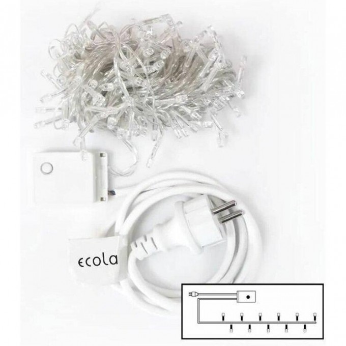 Гирлянда ECOLA LED 220V IP20 Нить 8м 120Led RGBW, 8 режимов, прозр.провод с вилкой N2YM08ELC