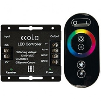 Контроллер ECOLA LED strip RGB RF controller 24A 288W 12V (576W 24V) с кольцевым сенсорным черным радиопультом