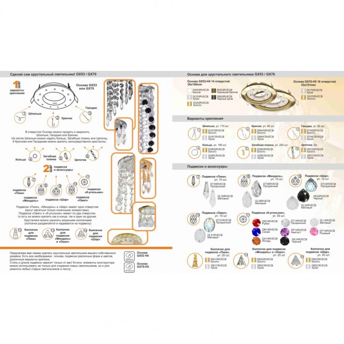 Набор ECOLA "Сделай сам Хрустальный светильник" Основа GX70-H5, 18 отверстий Золото 53x151 (кd135) DG70RVECB