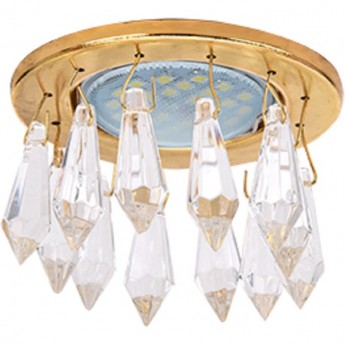 Светильник ECOLA MR16 CR1003 GU5.3 Glass Стекло Круг с продолговатыми хруст. на коротком подвесе Прозрачный / Золото 84x76