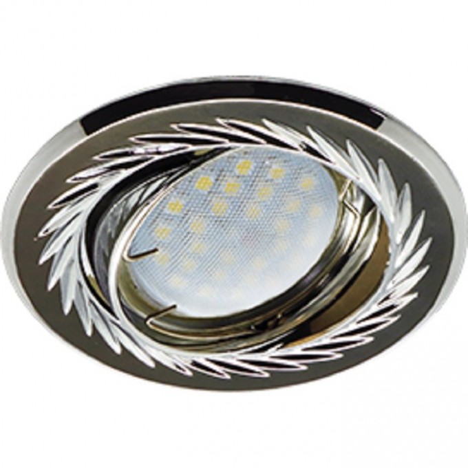 Светильник ECOLA MR16 KL6A GU5.3 встр. литой поворотный искр. гравир. Листья по кругу Черный Xром/Хром 23x84 FC1616EFY