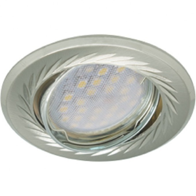 Светильник ECOLA MR16 KL6A GU5.3 встр. литой поворотный искр. гравир. Листья по кругу Сатин-Хром/Хром 23x86 FN1616EFY